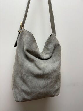 Margot New York Kaye LARGE Bucket Suede Leather Tote Bag :Gray Tan EUC